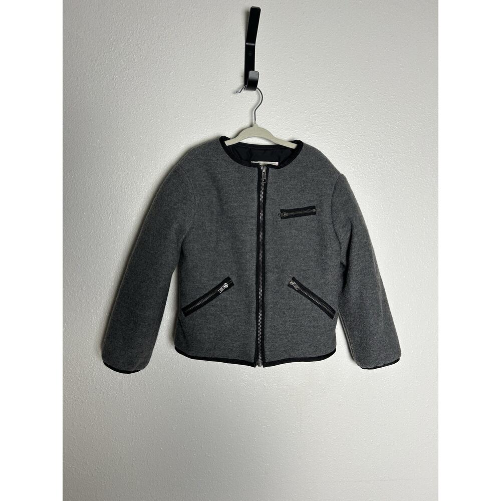 Bonpoint Gray 100% Virgin Wool Moto Jacket With Zipper Pockets Girls Size 6